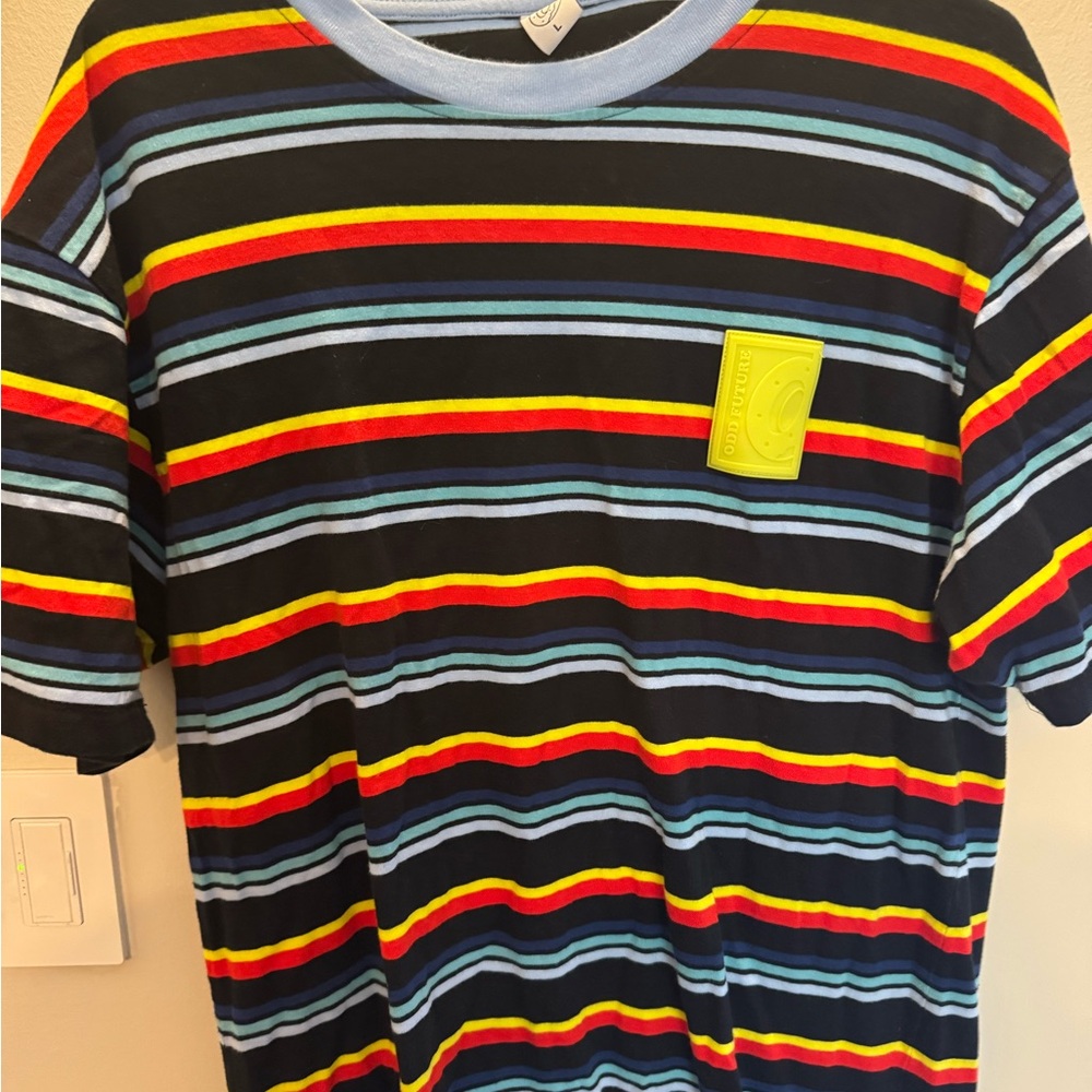 Odd Future OFWGKTA Mens Colorful Striped T-Shirt Large Tyler Creator Patch (A)